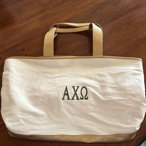 Alpha Chi Sorority tote Stylish White and Tan Tote Bag